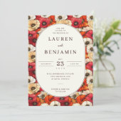 Romantic Red Floral Poppies Border Einladung (Stehend Vorderseite)