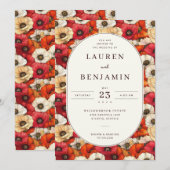 Romantic Red Floral Poppies Border Einladung (Vorne/Hinten)