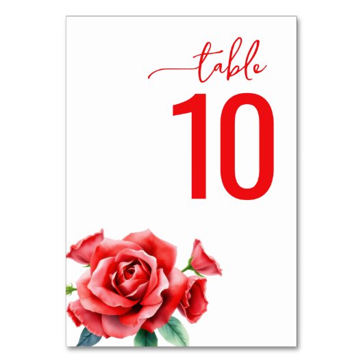 Romantic Red Floral Table Card Tischnummer (Vorderseite)
