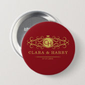 Romantic red gold elegant monogramme wedding button (Vorne & Hinten)