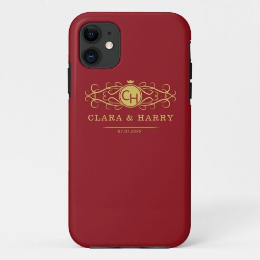 Romantic red gold elegant monogramme wedding Case-Mate iPhone hülle (Rückseite)