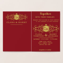 Romantic red gold elegant monogramme wedding  folienkarte