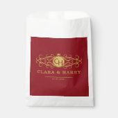 Romantic red gold elegant monogramme wedding geschenktütchen (Vorderseite)