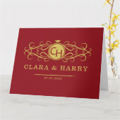 Romantic red gold elegant monogramme wedding karte (Gelbe Blume)