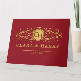 Romantic red gold elegant monogramme wedding  karte