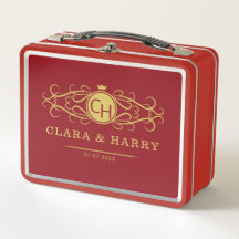 Romantic red gold elegant monogramme wedding 