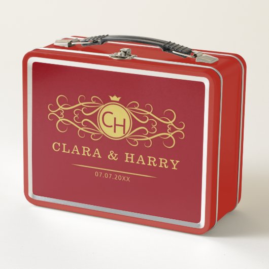 Romantic red gold elegant monogramme wedding metall brotdose (Vorderseite)