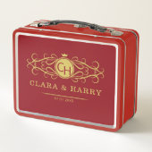 Romantic red gold elegant monogramme wedding metall brotdose (Rückseite)