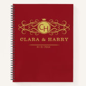 Romantic red gold elegant monogramme wedding notizblock (Vorderseite)