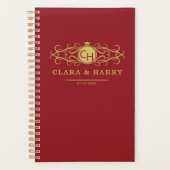 Romantic red gold elegant monogramme wedding  planer (Vorderseite)