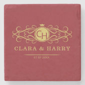 Romantic red gold elegant monogramme wedding  steinuntersetzer (Vorderseite)
