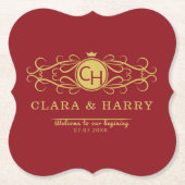 Romantic red gold elegant monogramme wedding untersetzer (Vorderseite)
