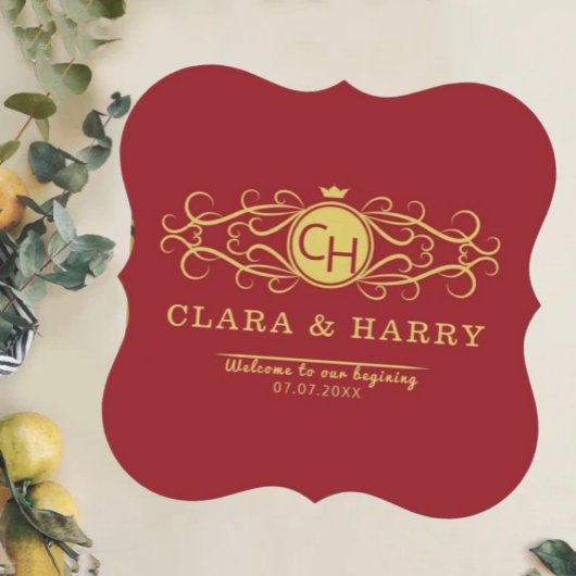 Romantic red gold elegant monogramme wedding untersetzer