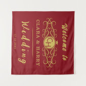 Romantic red gold elegant monogramme wedding wandteppich (Vorderseite (Horizontal))