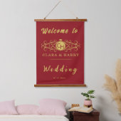 Romantic red gold elegant monogramme wedding wandteppich mit holzrahmen (Schlafzimmer)