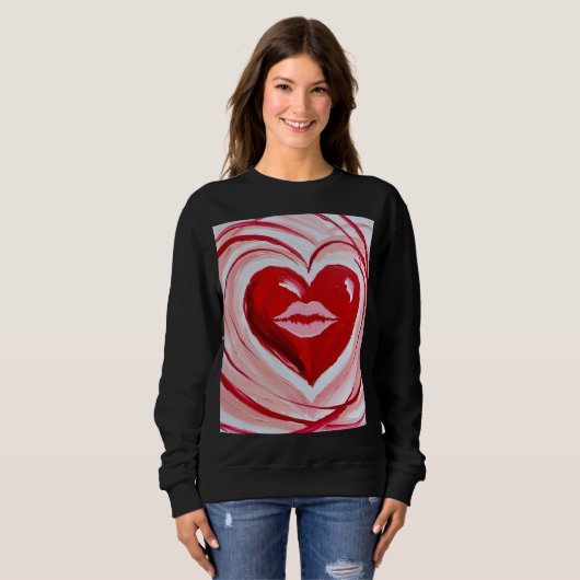 Romantic Red Heart & Lips Artistic T-Shirt Sweatshirt (Vorne ganz)