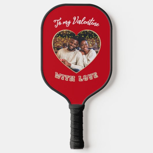 Romantic Red Heart Photo Personalized Valentine's  Pickleball Schläger (Vorderseite)