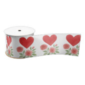 Romantic Red Hearts Pink Roses  Satinband (Spule)