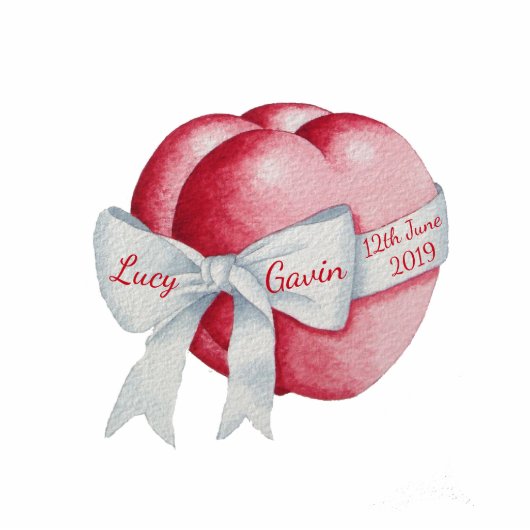 Romantic Red Love Heart and White Ribbon Fotoskulptur Magnet (Vorne)