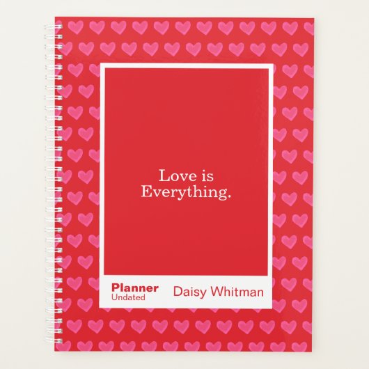 Romantic Red Minimalist Pink Heart Planer (Vorderseite)