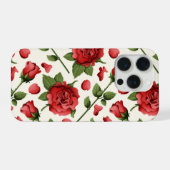 Romantic Red Rose and Botanical Bloom on Cream iPhone Hülle (Rückseite (Horizontal))