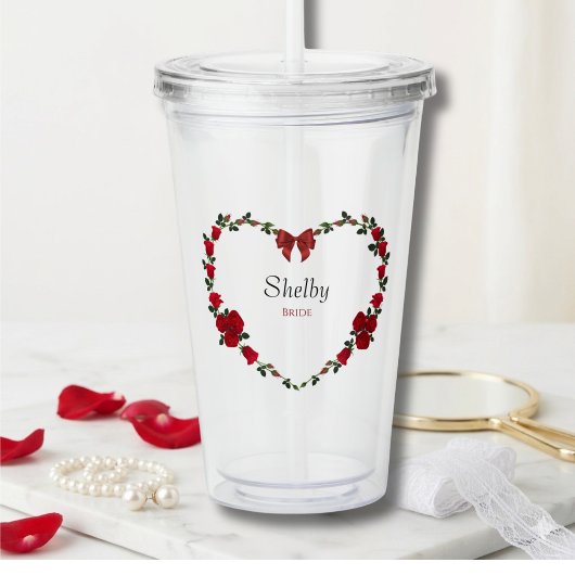 Romantic Red Rose Bride To Be Acrylic Tumbler Acryltrinkbecher