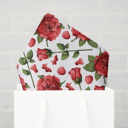 Romantic Red Rose Buds & Petals with Foliage Seidenpapier (Geschenktüte)