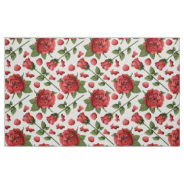 Romantic Red Rose Foliage Botanical Garden Bloom Stoff