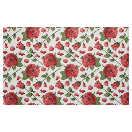 Romantic Red Rose Foliage Botanical Garden Bloom Stoff (Fat Quarter (45,7 x 55,9 cm))