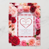 Romantic Red Rose Heart Border Wedding Invitation Einladung (Vorne/Hinten)