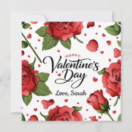 Romantic Red Rose & Hearts Frame Happy Valentine Feiertagskarte