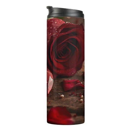 Romantic Red Rose Valentine Insulated Travel Water Thermosbecher (Nach rechts gedreht)