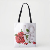 Romantic Red Rose with Bold Love Typography Tasche (Vorderseite)