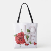 Romantic Red Rose with Bold Love Typography Tasche (Rückseite)