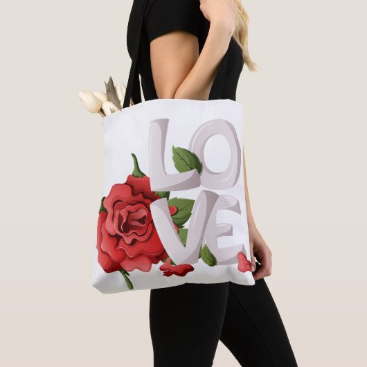 Romantic Red Rose with Bold Love Typography Tasche (Von Nahem)