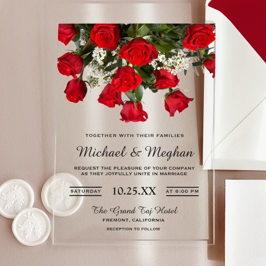 Romantic Red Roses Bouquet Wedding Invitation Acryleinladungen