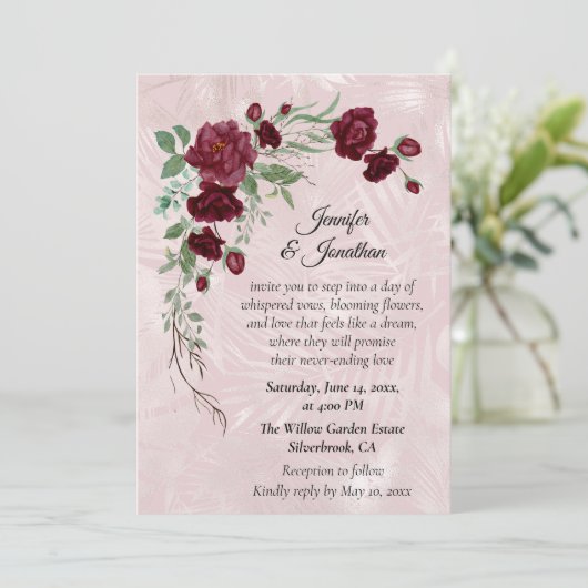 Romantic Red Roses Customizable Wedding Invitation (Stehend Vorderseite)