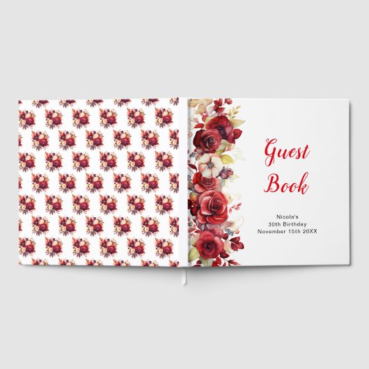 Romantic Red Roses Floral Birthday Party Gästebuch (Voll)