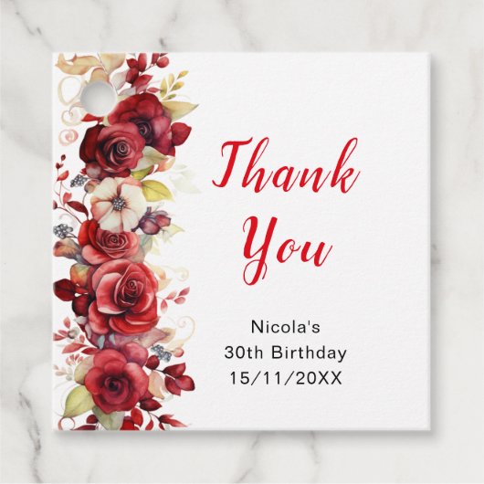 Romantic Red Roses Floral Birthday Party Geschenkanhänger (Vorderseite)