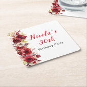 Romantic Red Roses Floral Birthday Party Rechteckiger Pappuntersetzer (angewinkelt)