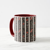 Romantic Red Roses Floral Cream Black Stripes Tasse (Vorderseite Links)