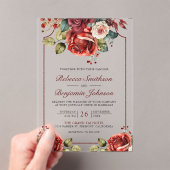 Romantic Red Roses Floral Wedding Acryleinladungen (Insitu (Handheld))
