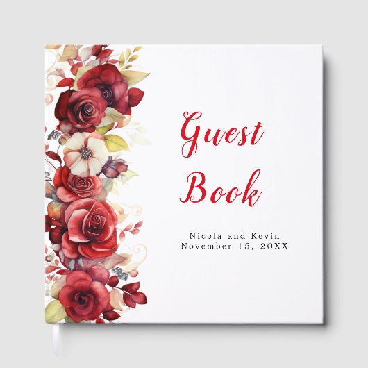 Romantic Red Roses Floral Wedding Gästebuch (Vorderseite)