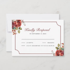 Romantic Red Roses Floral Wedding RSVP Karte