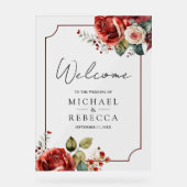 Romantic Red Roses Floral Wedding Welcome Acrylschild (Vorderseite)