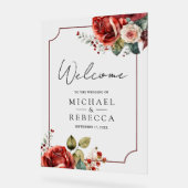 Romantic Red Roses Floral Wedding Welcome Acrylschild (Winkel)