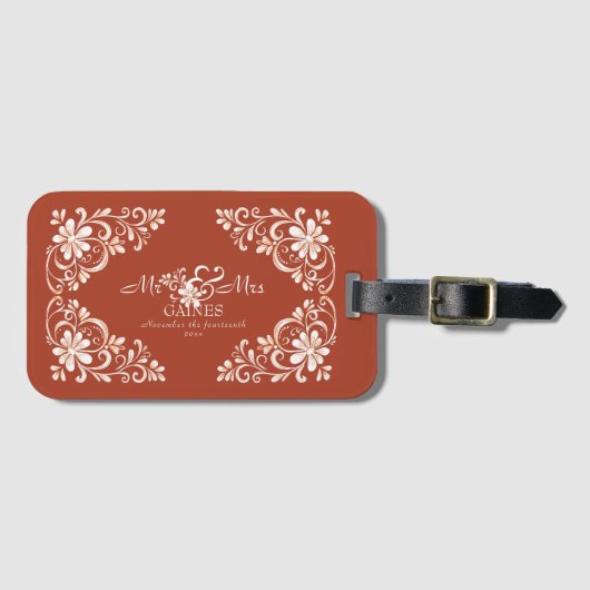 Romantic Red Rust Mr & Mrs Floral Wedding Gepäckanhänger (Vorderseite (Horizontal))