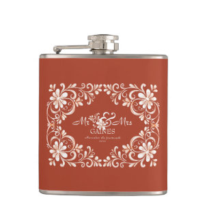 Romantic Red Rust Mr & Mrs Wedding Flask Flachmann