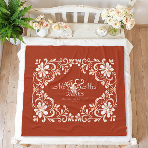 Romantic Red Rust Shabby Chic Mr & Mrs Floral Fleecedecke