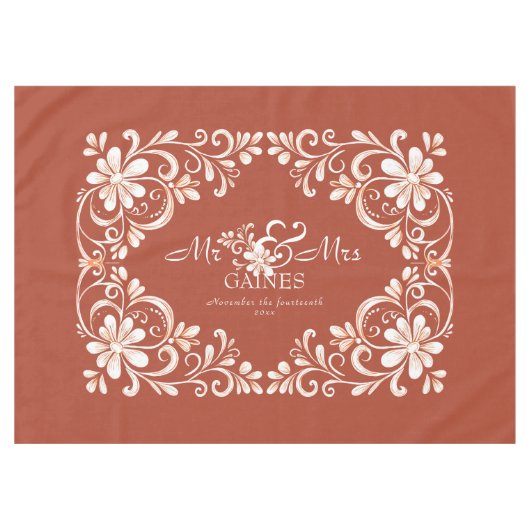Romantic Red Rust Shabby Chic Mr. Wedding Tischdecke (Vorderseite (Horizontal))